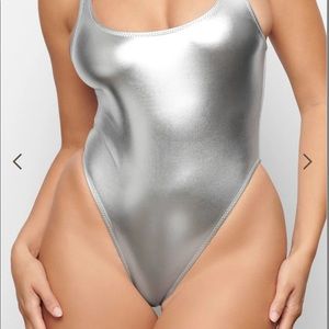 SKIMS silver metallic one piece suit